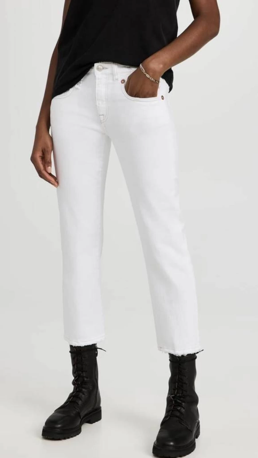 R13 Women's Boyfriend Straight Leg Jeans - Distressed Denim High Waisted Vintage Style