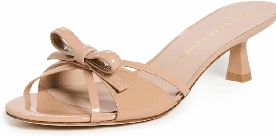 Stuart Weitzman Women's Felicity Bow Slide Sandals 50mm Heel - Elegant Bow Detail Comfortable Summer Shoes