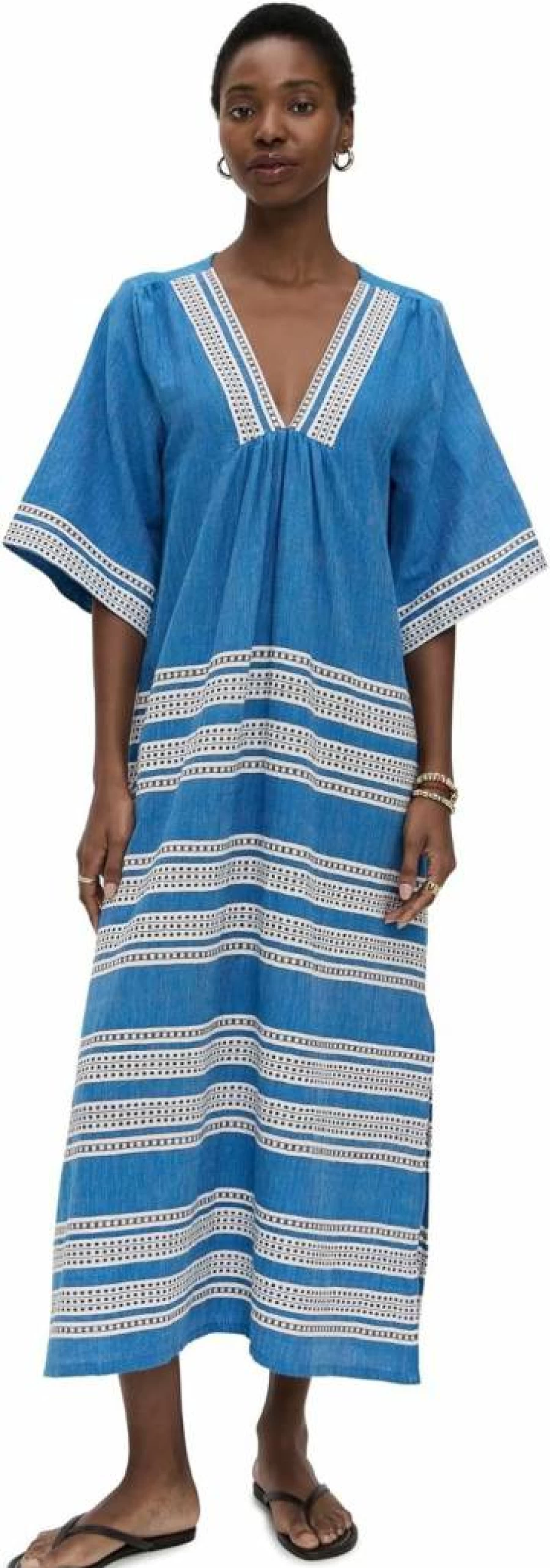 lemlem Women's Edna V-Neck Dress - Boho Chic Flowy Summer Dress