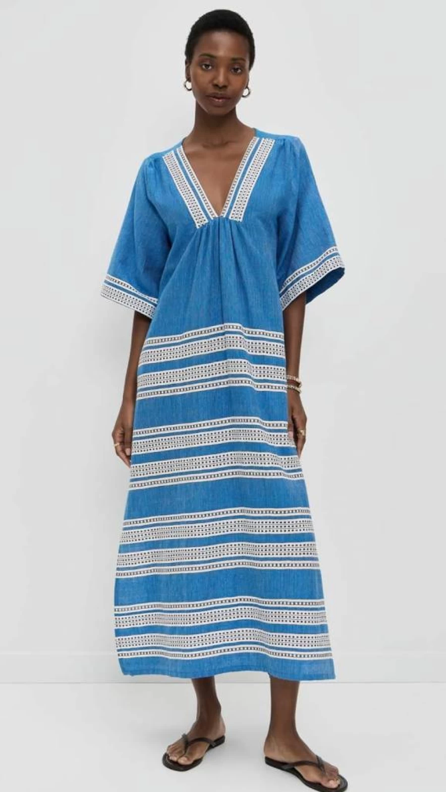 lemlem Women's Edna V-Neck Dress - Boho Chic Flowy Summer Dress