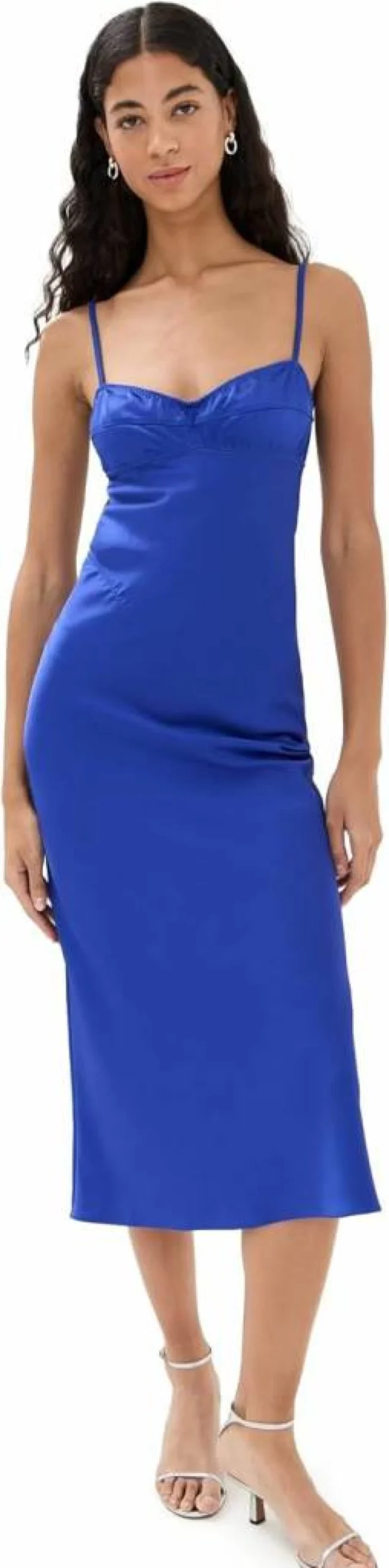 Anna October Women's Electric Blue Waterlily Midi Dress - Elegant Floral Print Summer Dress