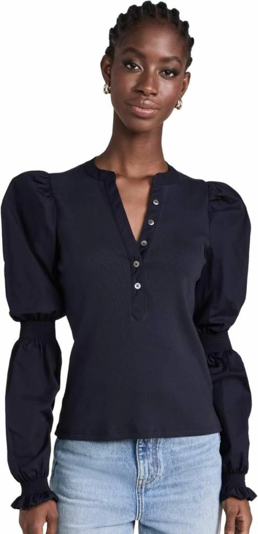 Veronica Beard Effy Top for Women - Navy Blue Denim Shirt in XS Size