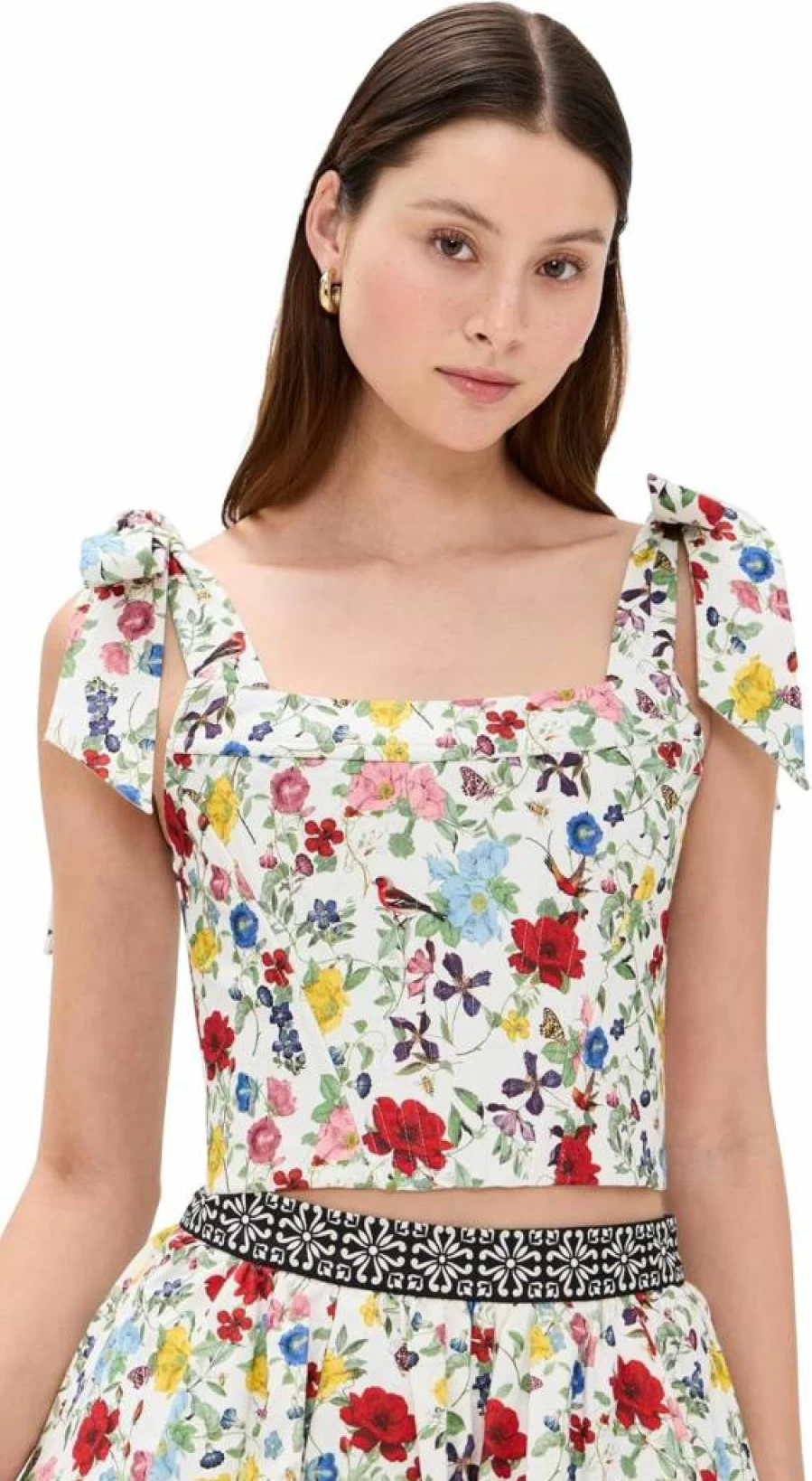 alice + olivia Women's Clara Bow Strap Bustier Top - Floral Print Corset Style Blouse