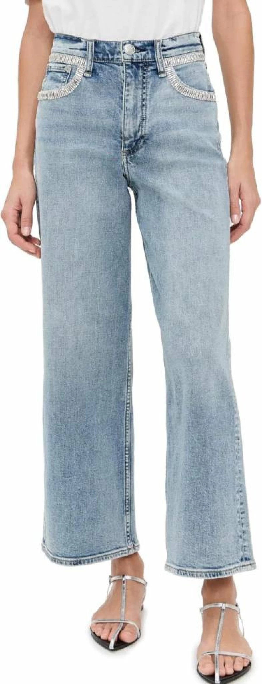 Rag & Bone Women's Andi High Rise Wide Leg Ankle Jeans - Distressed Denim Pants for Women