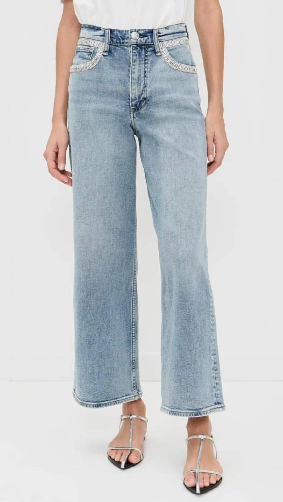 Rag & Bone Women's Andi High Rise Wide Leg Ankle Jeans - Distressed Denim Pants for Women