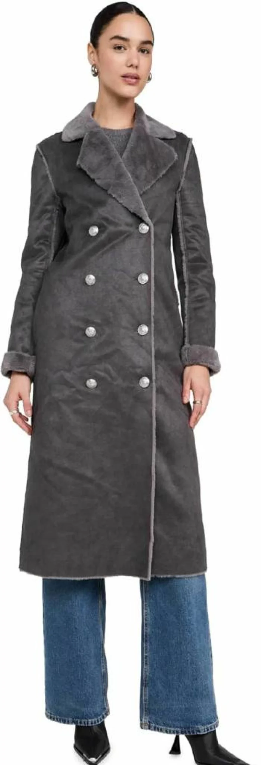 L'AGENCE Women's Citron Faux Fur Long Coat - Luxurious Yellow Fake Fur Winter Outerwear