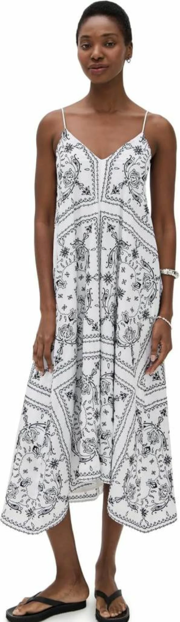 Madewell Women's Embroidered V-Neck Midi Dress - Floral Stitch Detail Boho Chic Summer Dress
