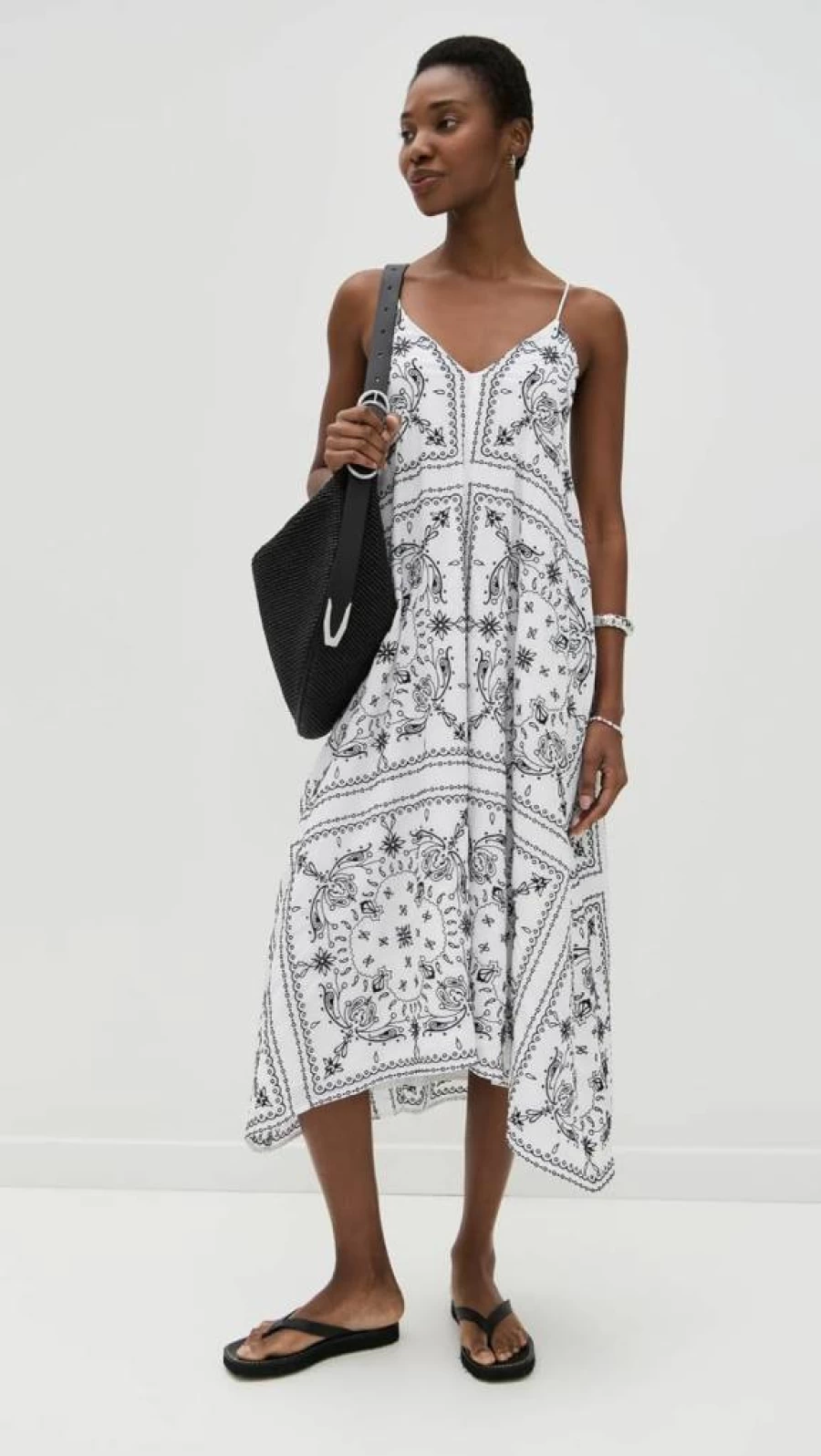 Madewell Women's Embroidered V-Neck Midi Dress - Floral Stitch Detail Boho Chic Summer Dress
