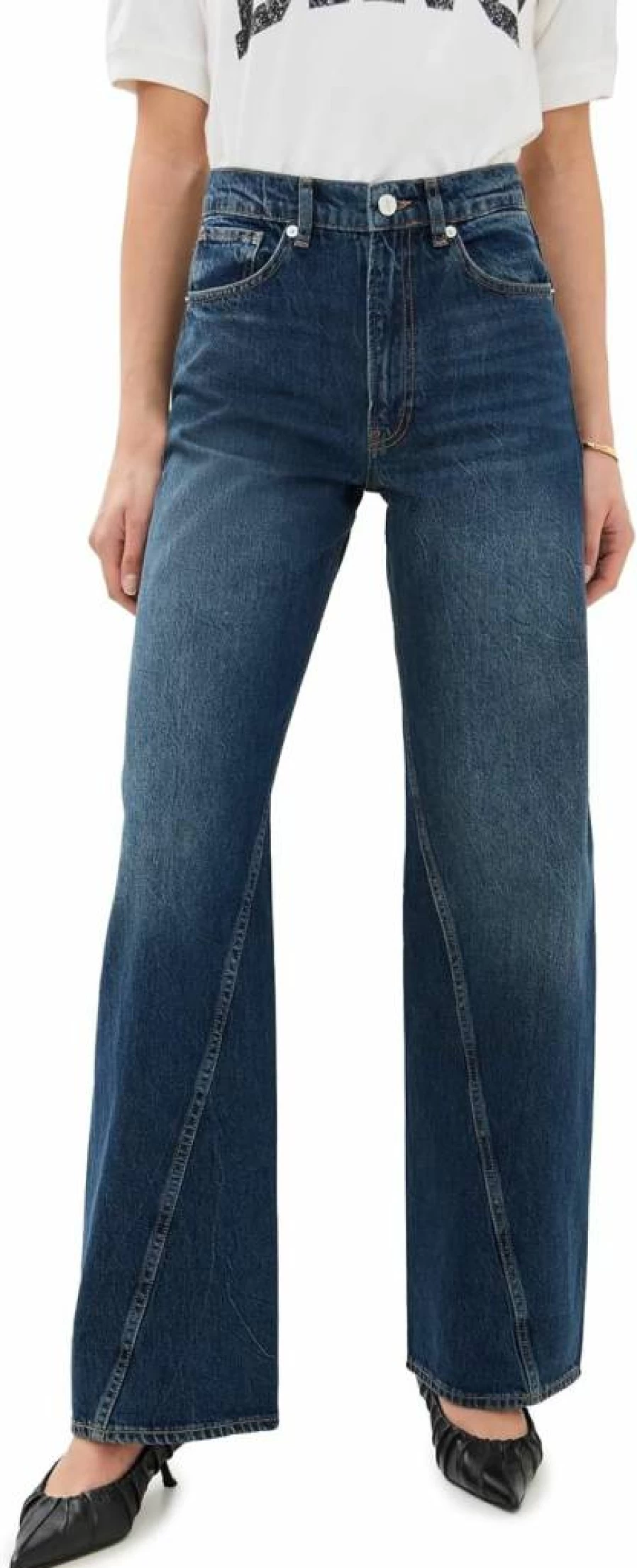 ANINE BING Women's Brie High-Rise Blue Distressed Denim Jeans