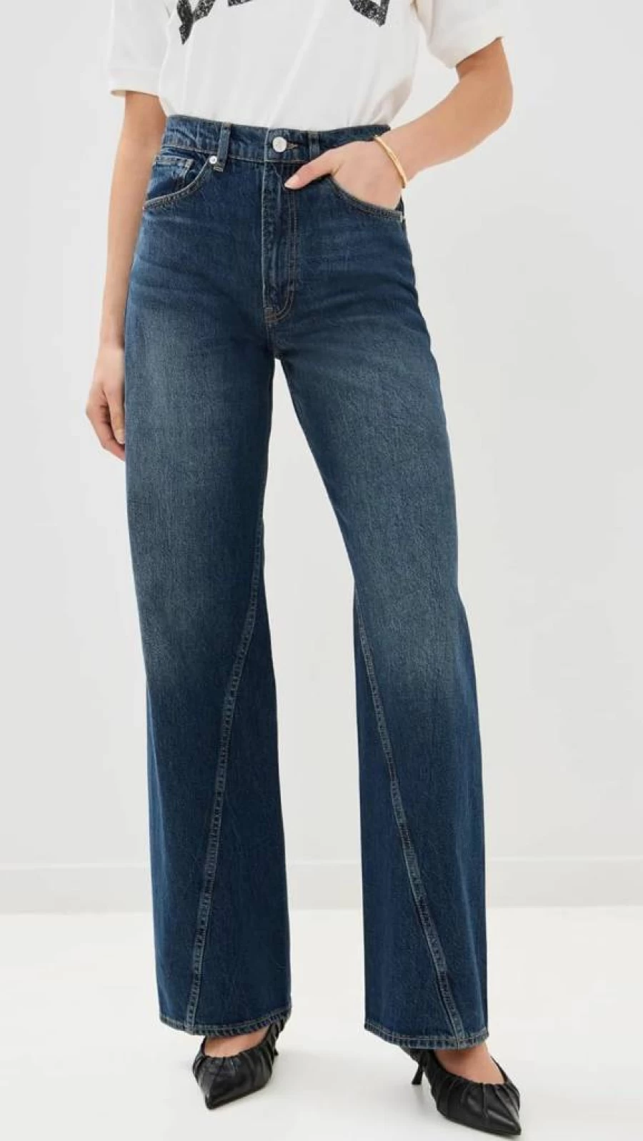 ANINE BING Women's Brie High-Rise Blue Distressed Denim Jeans