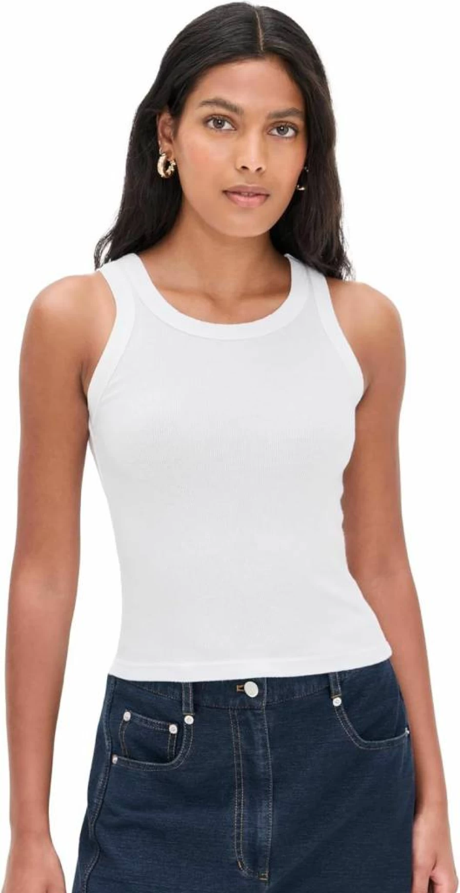 PerfectWhiteTee Women's Elle Ribbed Tank Top - Soft Comfort Fit Stretch Crewneck Tee