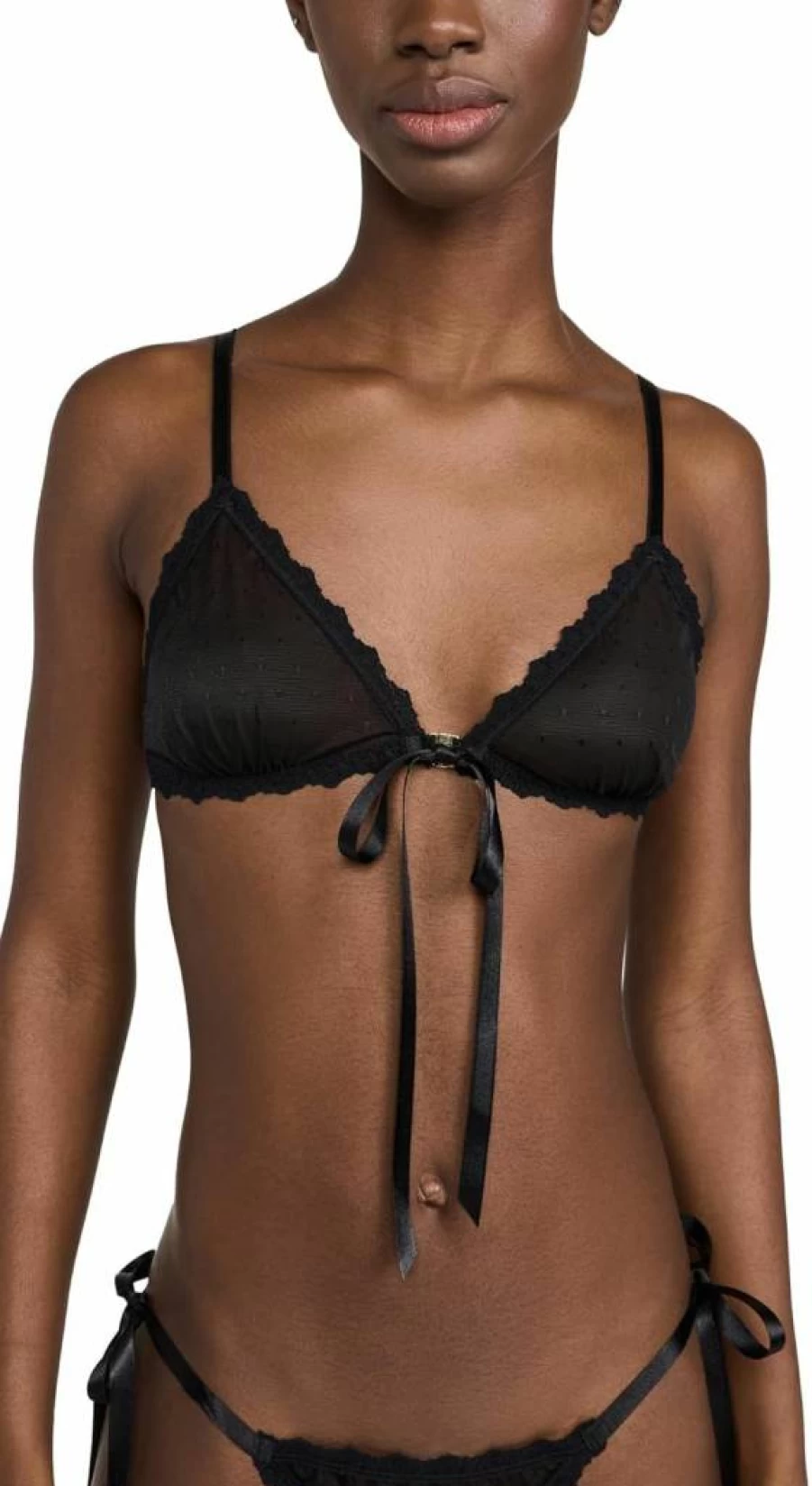 Hanky Panky Women's Lace Front Tie Bralette with Dotted Tulle Detail