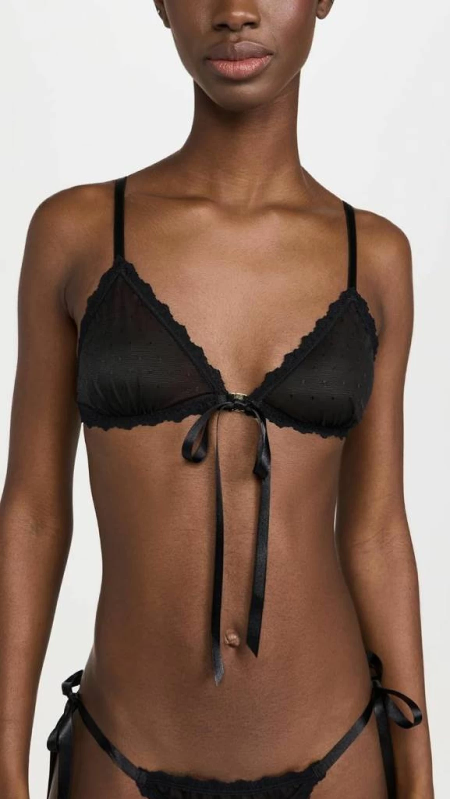 Hanky Panky Women's Lace Front Tie Bralette with Dotted Tulle Detail