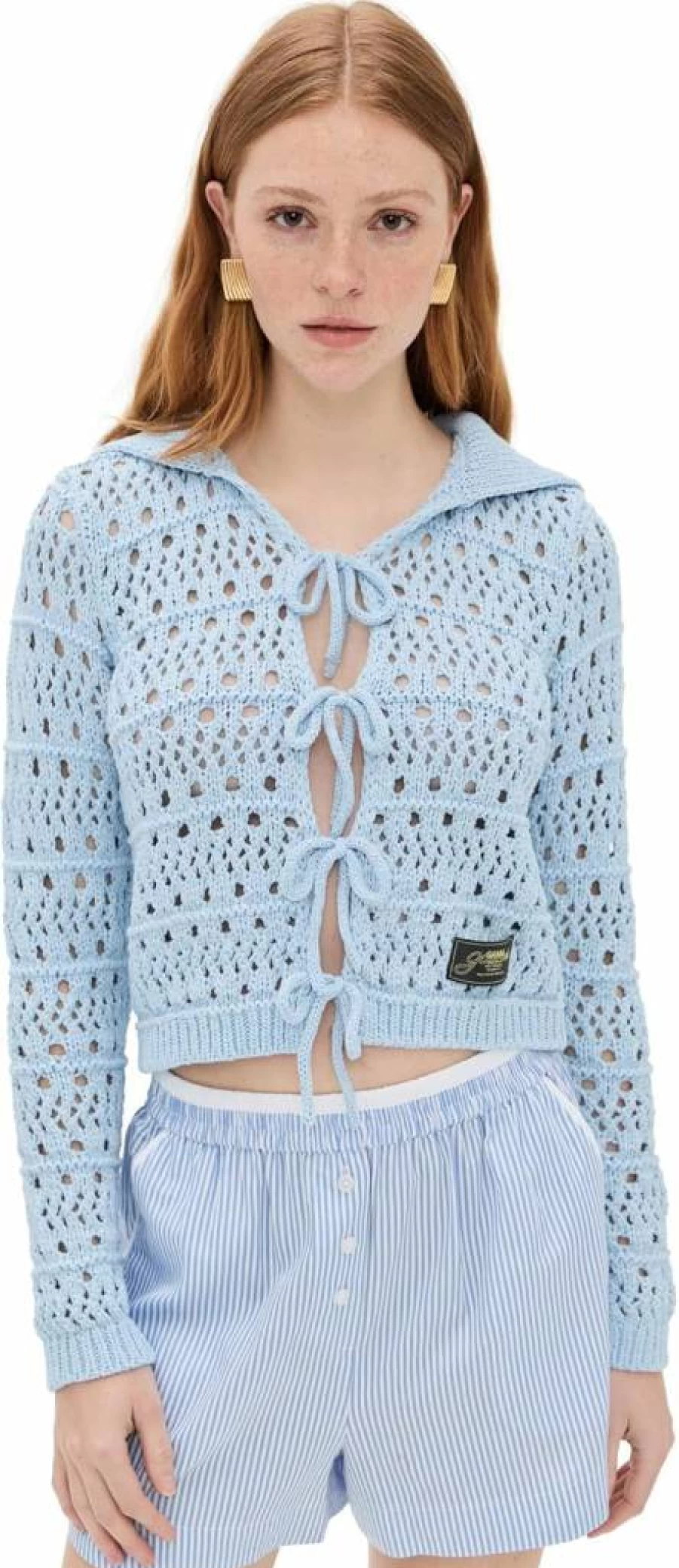 Ganni Women's Cotton-Blend Tie-Front Cardigan | Soft Knit Wrap Sweater