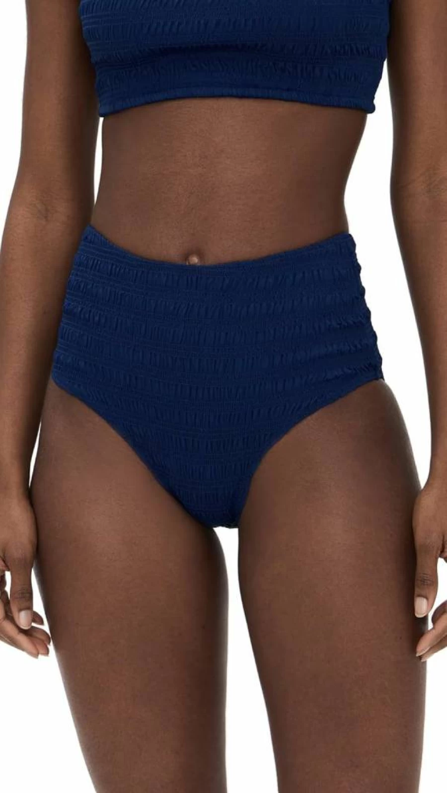 Sea Women's Shyla Solid Smocked Bikini Bottoms - High Waisted Swimwear for Women