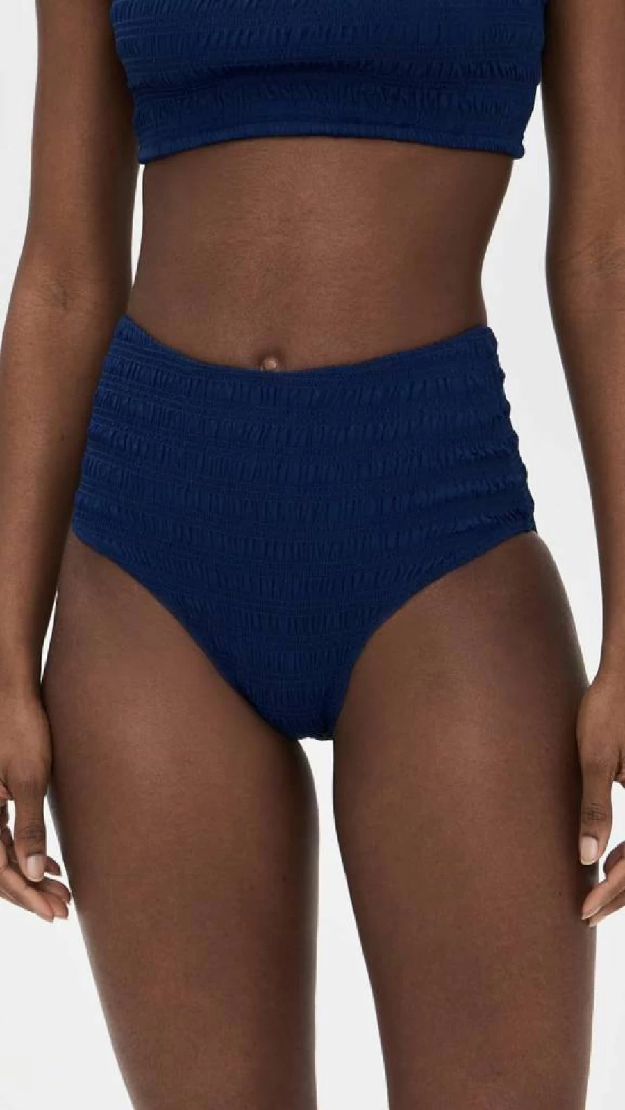 Sea Women's Shyla Solid Smocked Bikini Bottoms - High Waisted Swimwear for Women