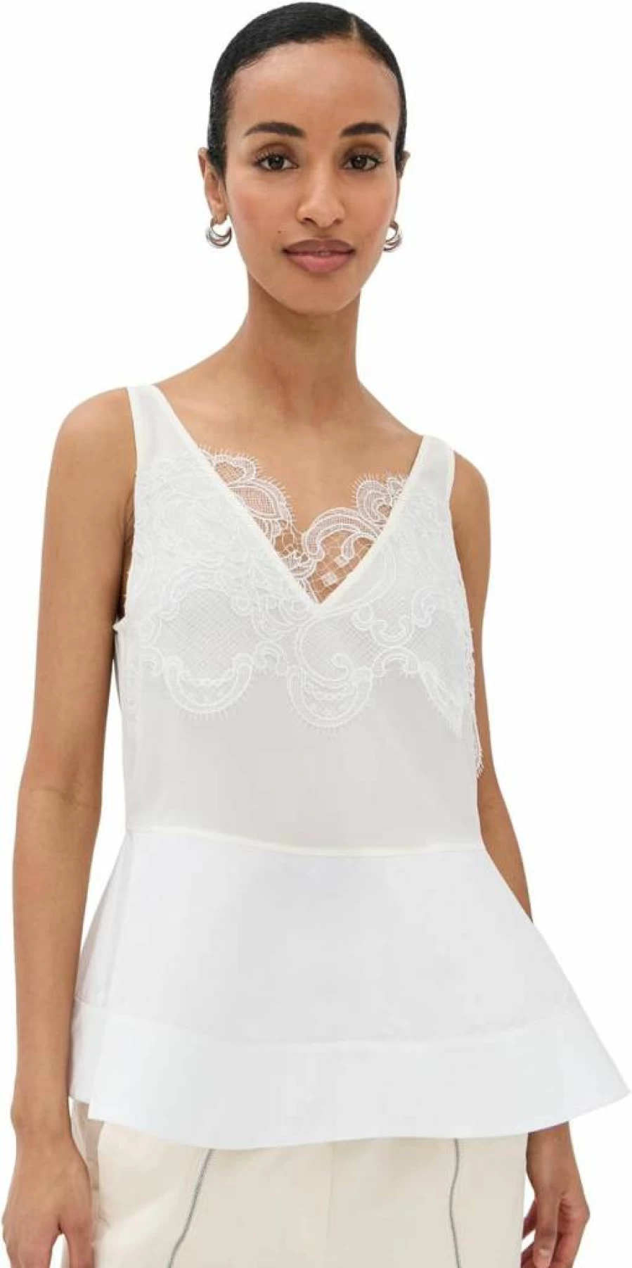 3.1 Phillip Lim Women's Lace Trim Peplum Tank Top - Elegant Feminine Blouse for Casual Wear