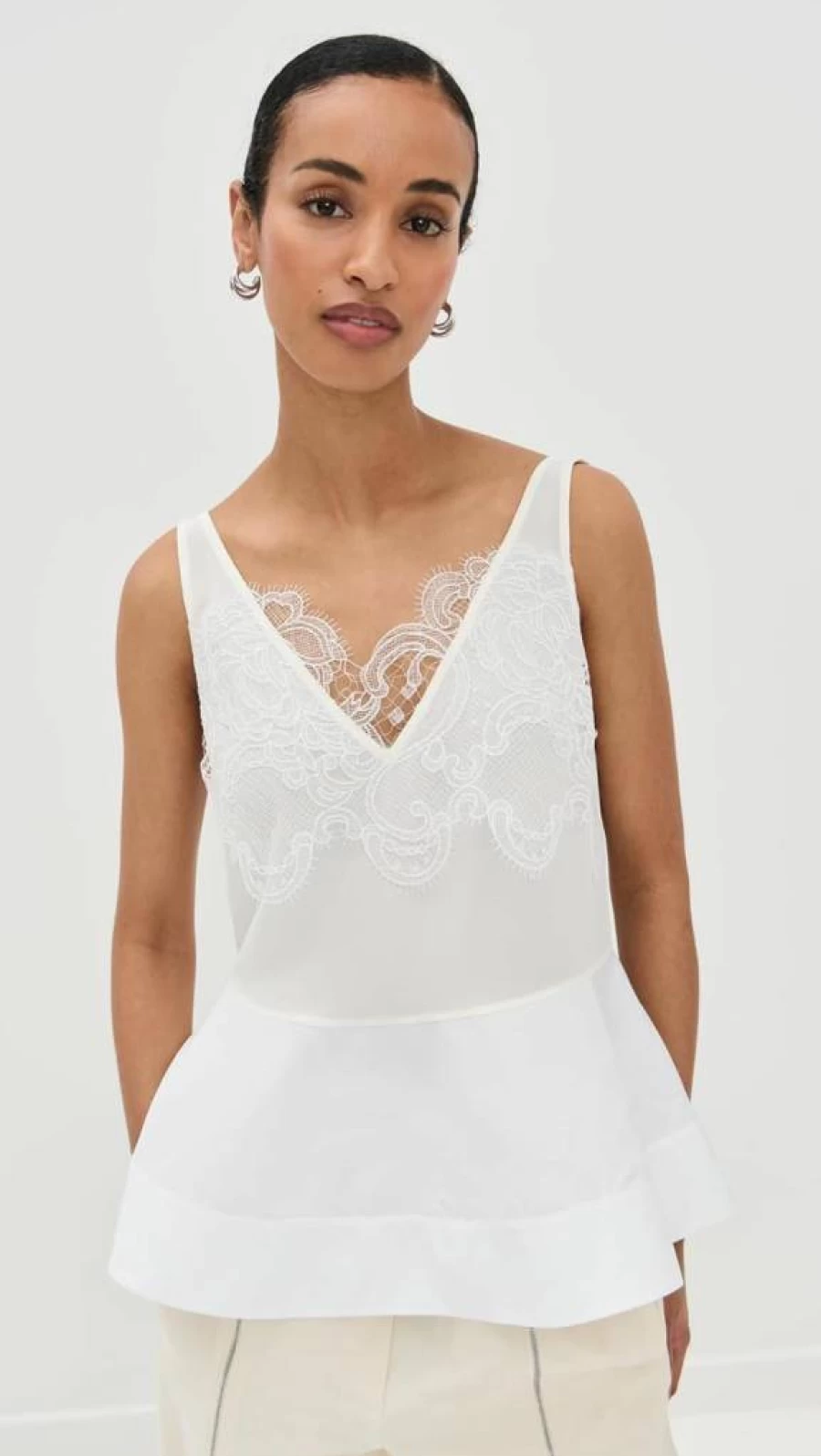 3.1 Phillip Lim Women's Lace Trim Peplum Tank Top - Elegant Feminine Blouse for Casual Wear