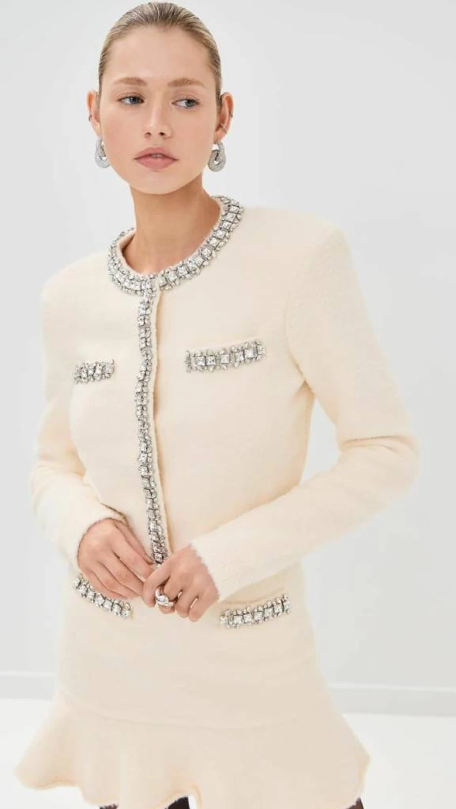 Self Portrait Women's Cream Soft Knit Cardigan – Luxurious Chunky Knit Open Front Sweater