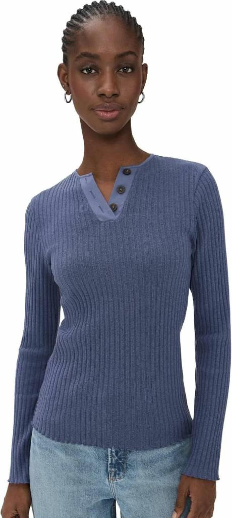 Vince Women's Ribbed Long Sleeve Henley Top - Soft Knit Button-Up Shirt