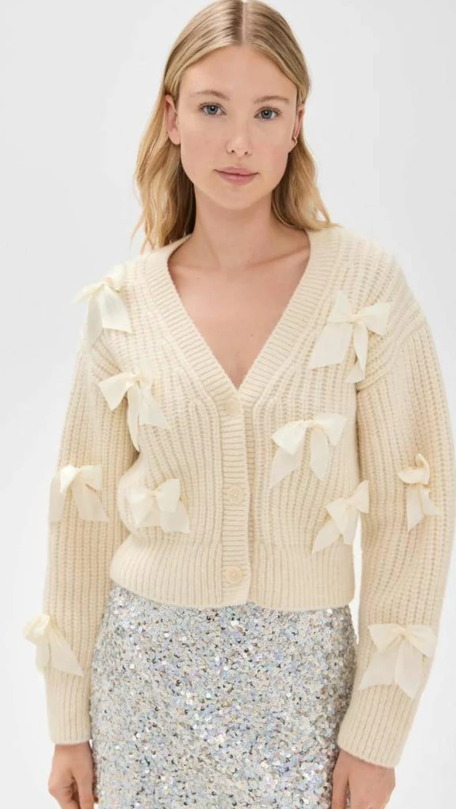 LOVESHACKFANCY Women's Ashtan Knit Cardigan - Feminine Lace Trim Sweater