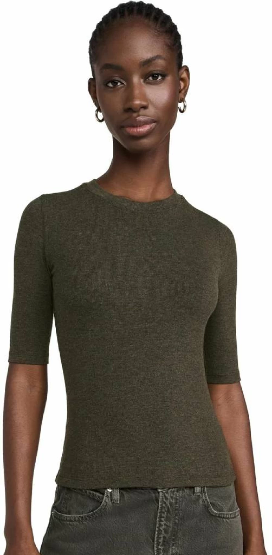 FRAME Women's Ribbed Crewneck Sweater - Soft Knit Slim Fit Pullover Top