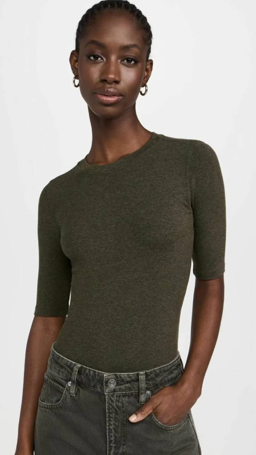 FRAME Women's Ribbed Crewneck Sweater - Soft Knit Slim Fit Pullover Top