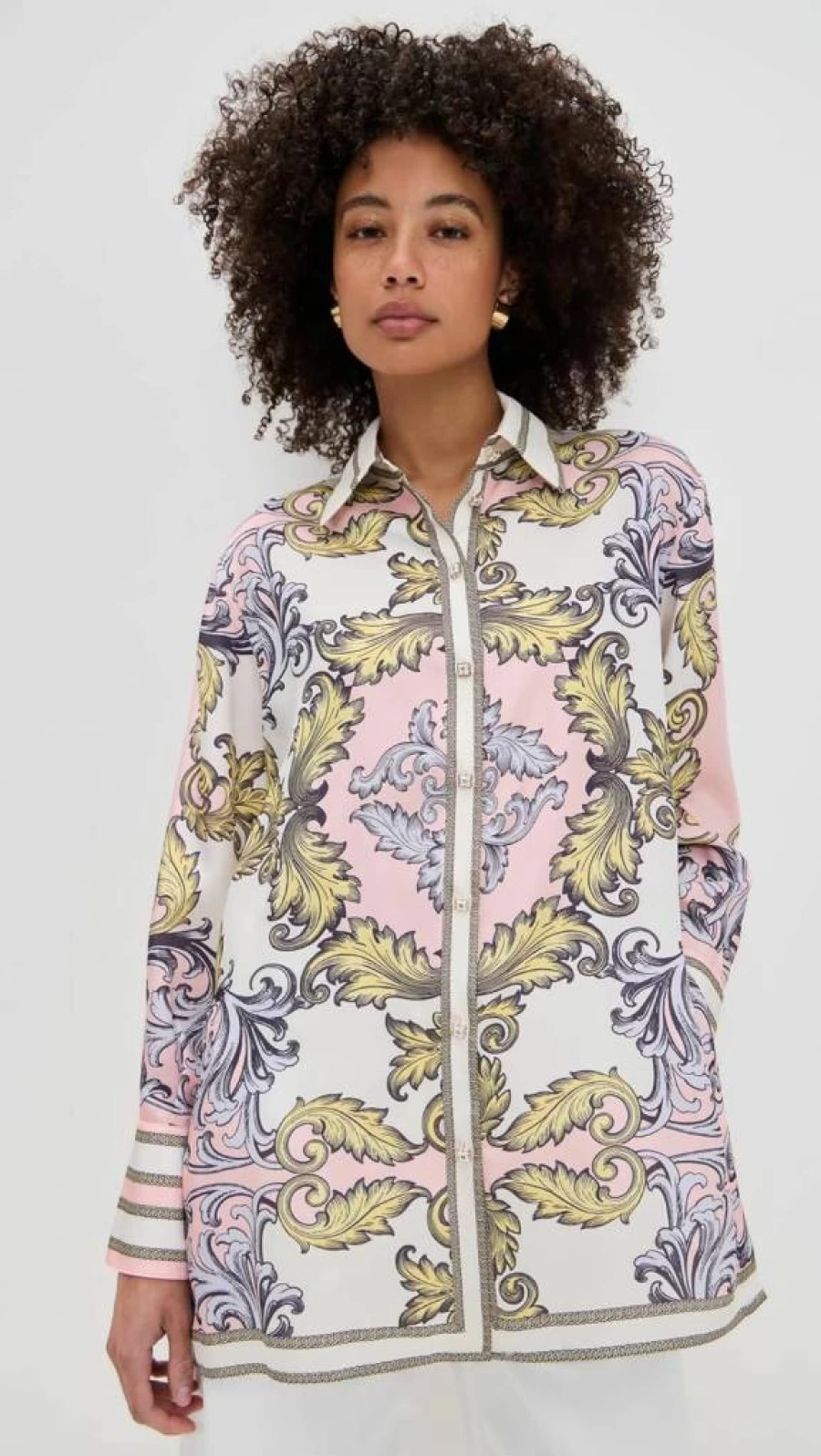 alice + olivia Women's Lane Oversized Button Down Shirt with Slit Cuff Detail