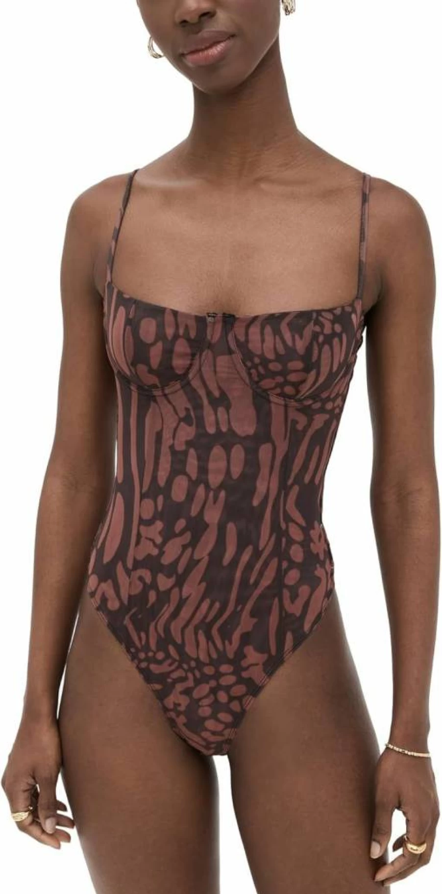 Good American Women's Mesh Bustier Bodysuit - Sexy Thong Lingerie for Women