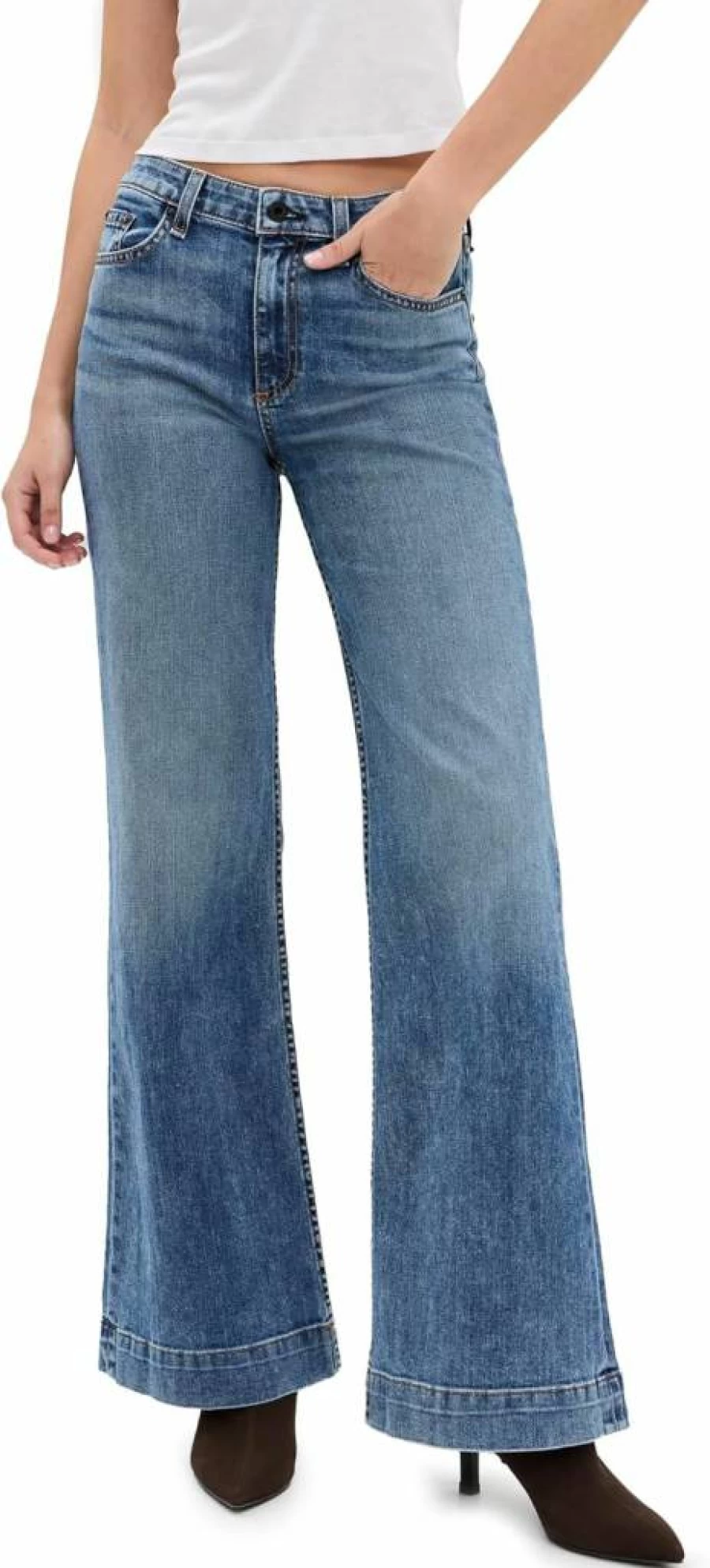 ASKK NY Women's High-Waisted Juniper Wide Leg Jeans - Stretchy Denim Pants for Casual Comfort