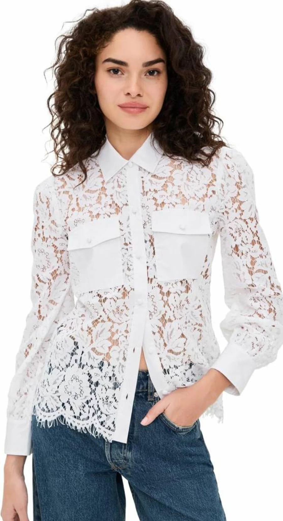 Generation Love Women's Anisa Lace & Poplin Combo Shirt - Elegant Feminine Blouse