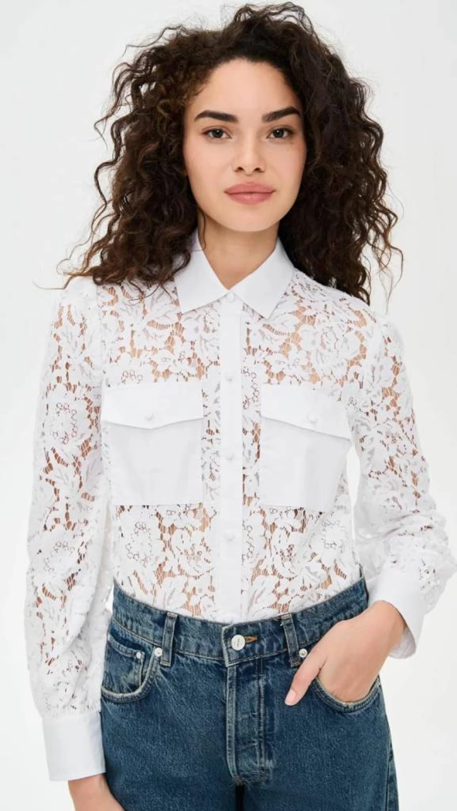 Generation Love Women's Anisa Lace & Poplin Combo Shirt - Elegant Feminine Blouse