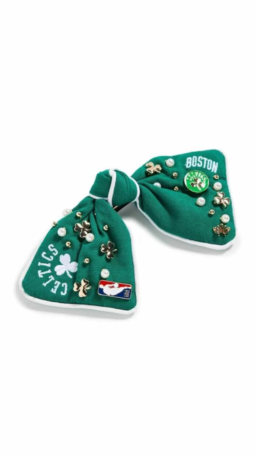 Lele Sadoughi Women's Embroidered Bow Hair Accessory - Boston Celtics Green Team Logo Design