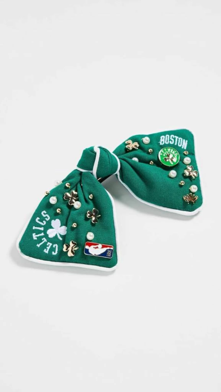 Lele Sadoughi Women's Embroidered Bow Hair Accessory - Boston Celtics Green Team Logo Design