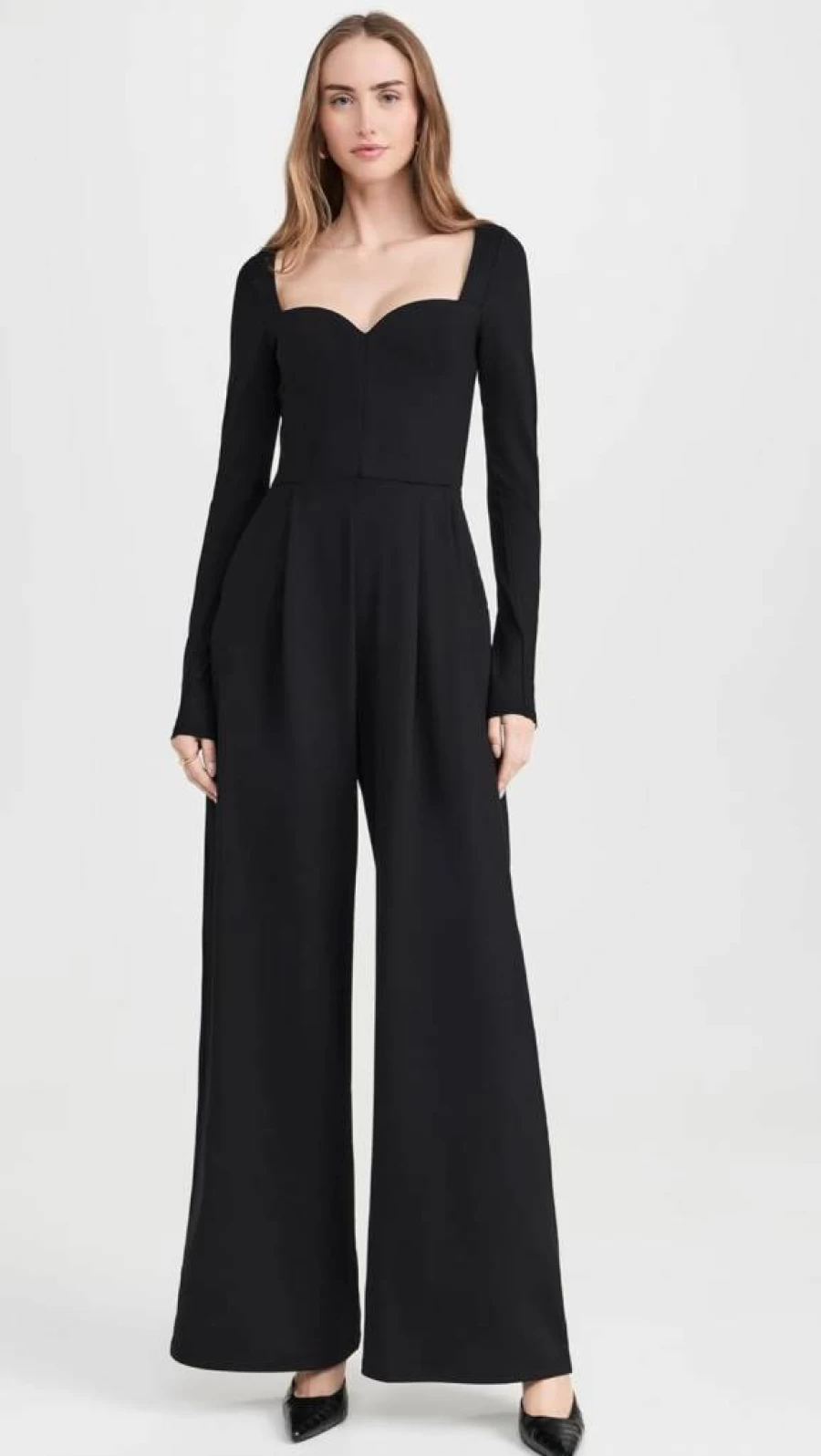 Susana Monaco Women's Sweetheart Neck Long Sleeve Jumpsuit Romper 32" Formal Evening Wear