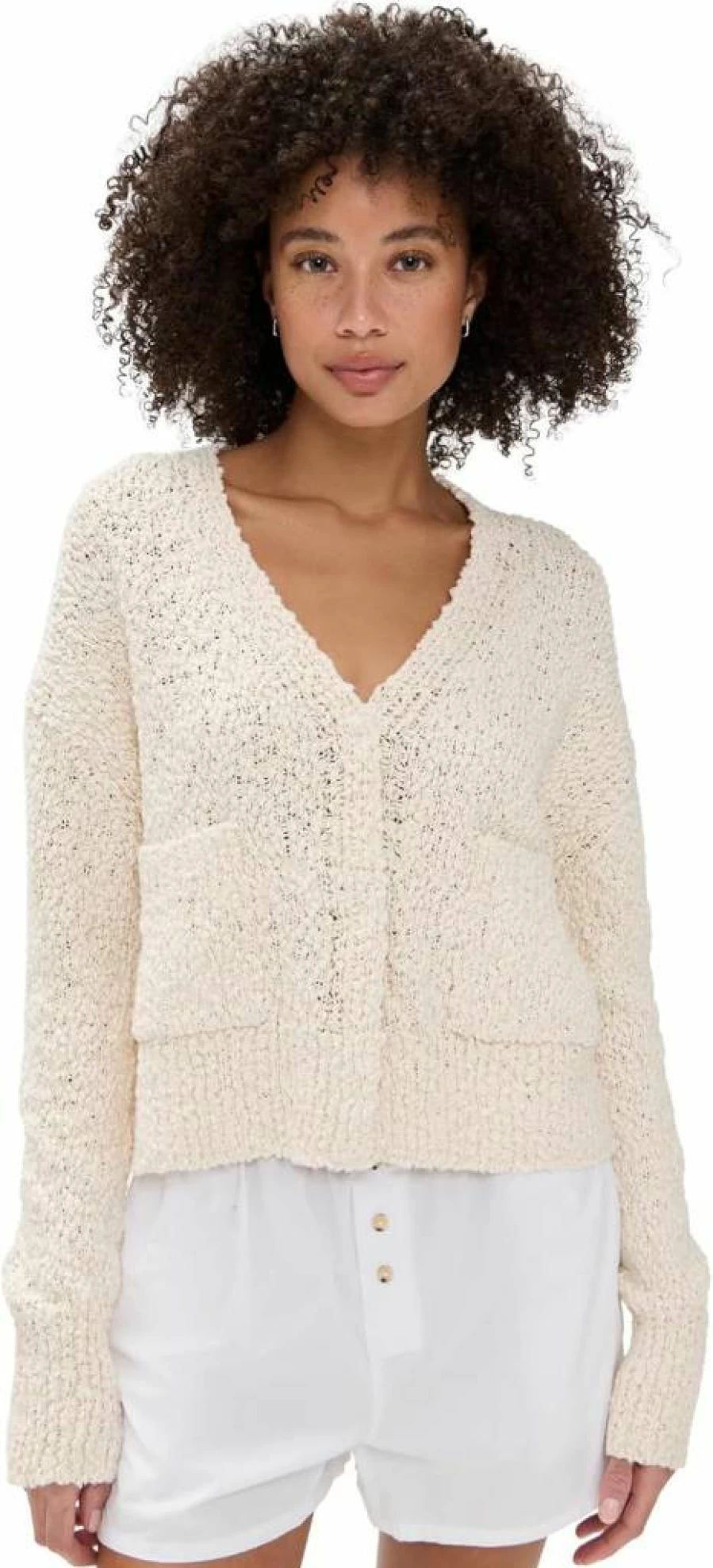 Lunya Women's Soft Textured Cotton Cardigan with Snap Front Closure
