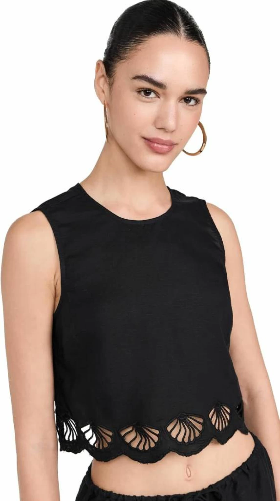 Onia Women's Air Linen Scallop Tank Top - Breathable Summer Linen Blend Casual Shirt