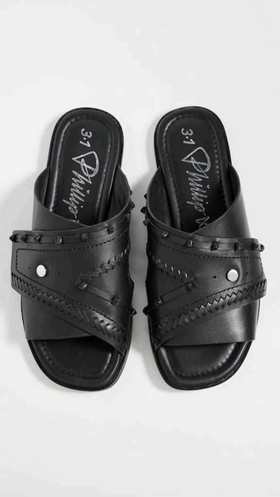 3.1 Phillip Lim Women's Leather Crossover Flat Slides - Comfortable Designer Sandals