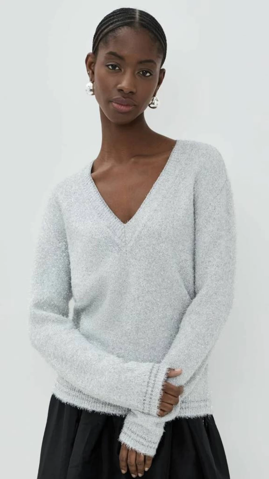Le Superbe Women's Celestial V-Neck Knit Sweater - Soft Cozy Pullover Top