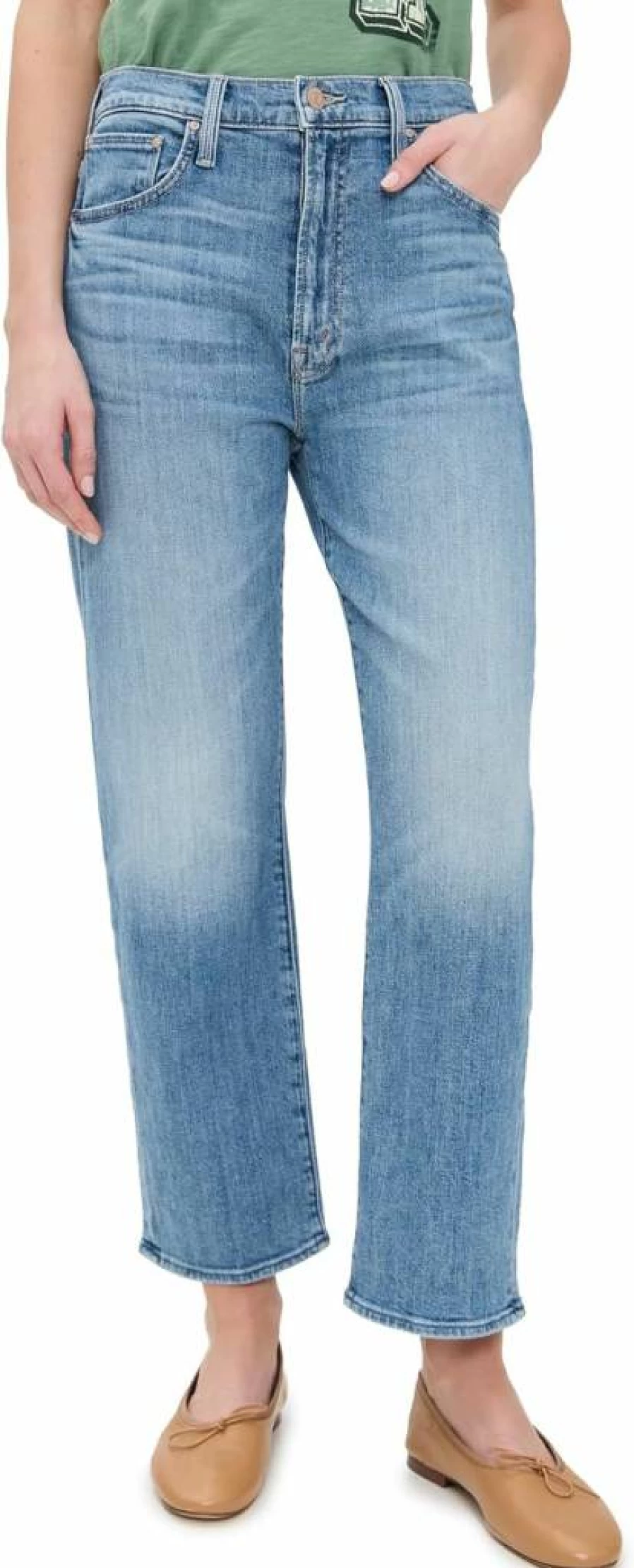 MOTHER Women's The Ditcher High-Rise Zip Crop Jeans - Distressed Denim Skinny Fit