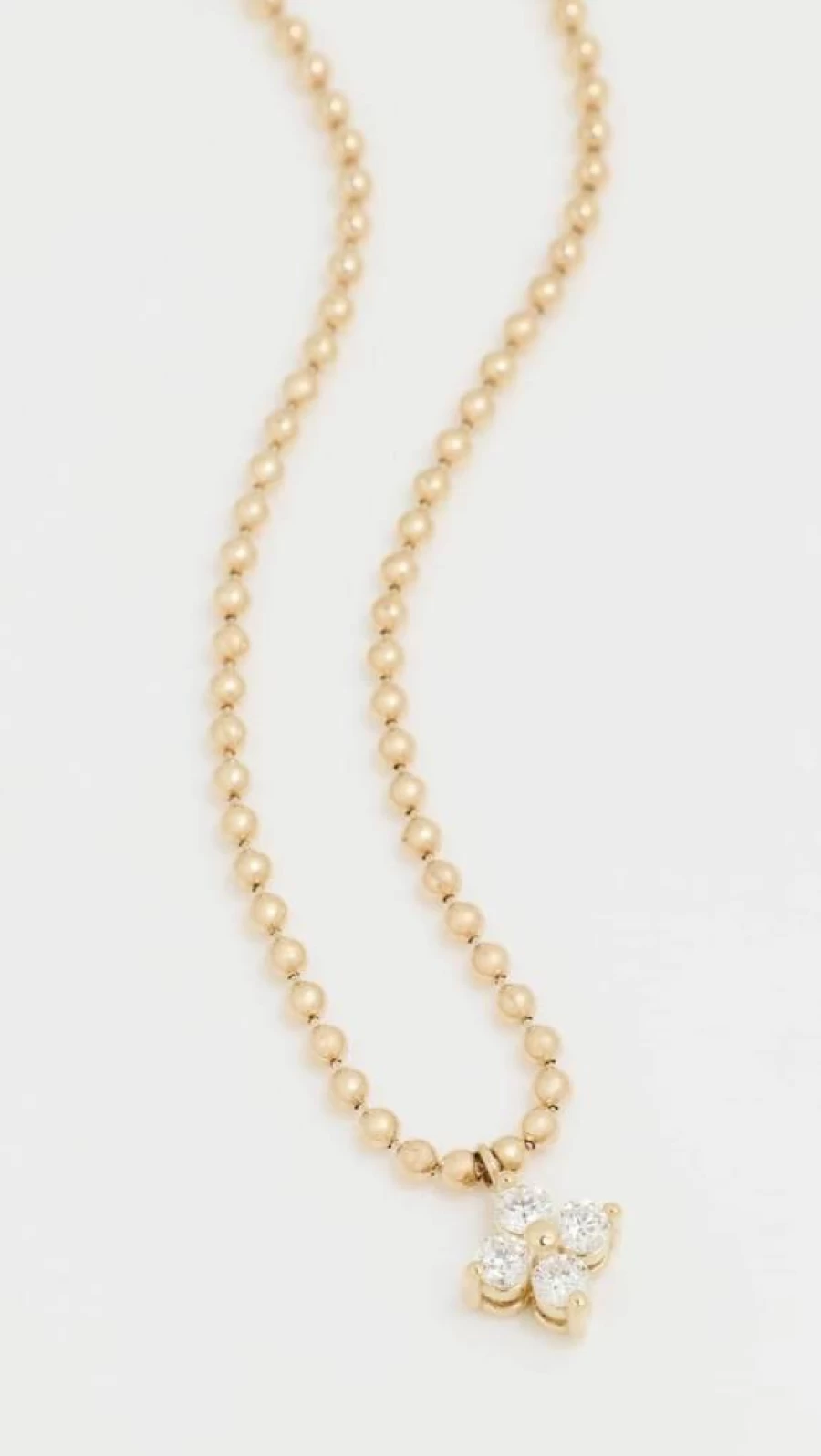 ZOE CHICCO 14K Gold Diamond Pendant Necklace with Quad Prong Setting and Bead Chain for Women