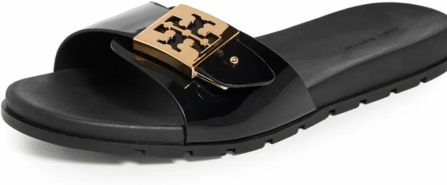 Tory Burch Women's Leather Buckle Slide Sandals - Comfortable Flat Slides for Women