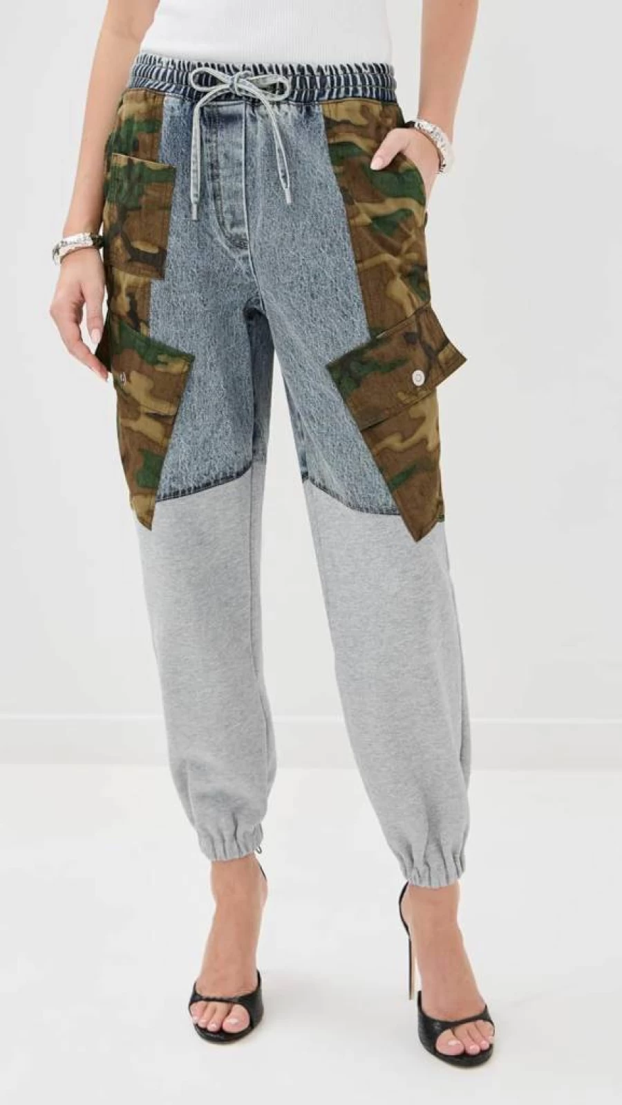 3.1 Phillip Lim Women's Camo Patchwork Ripstop Joggers Pants Casual Streetwear