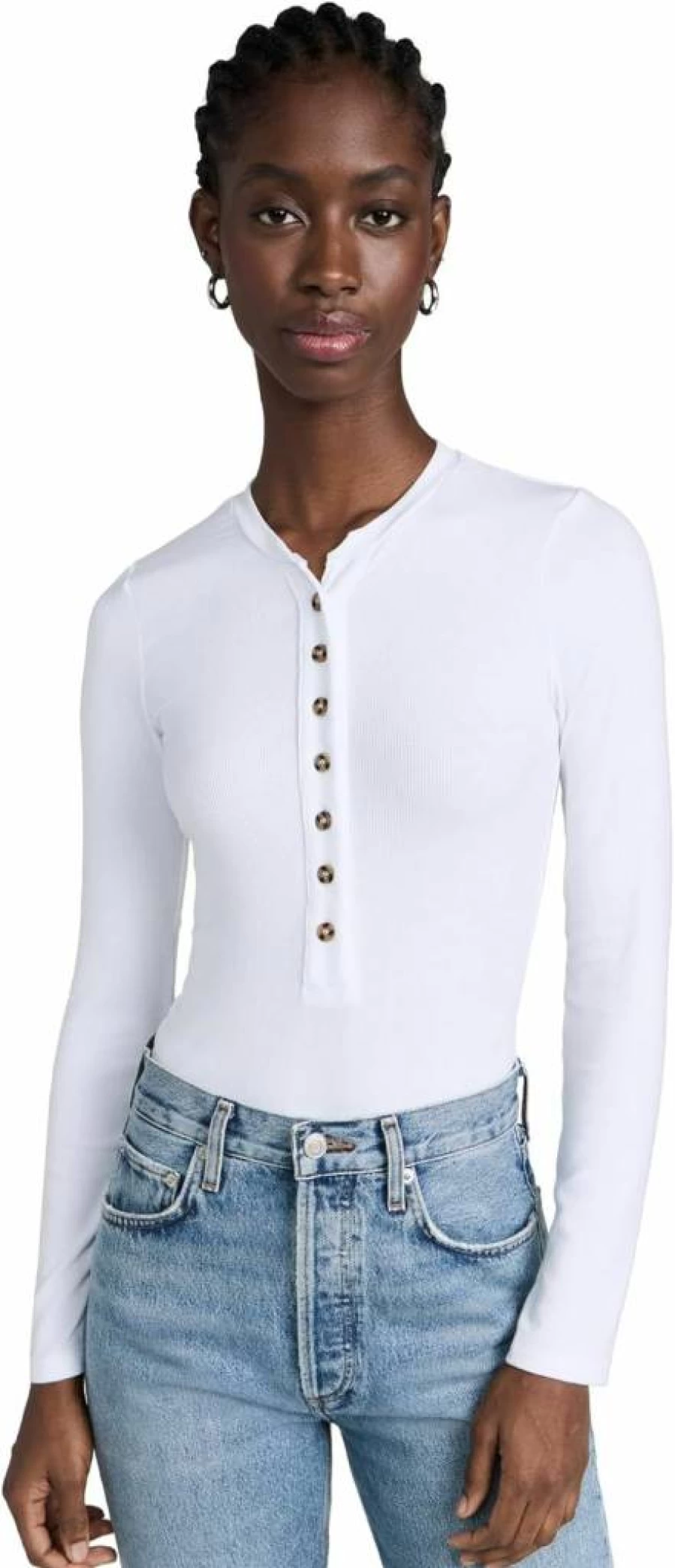 Ambitionist Women's Ribbed Henley Button-Up Bodysuit Thong - Stylish & Comfortable Outfit
