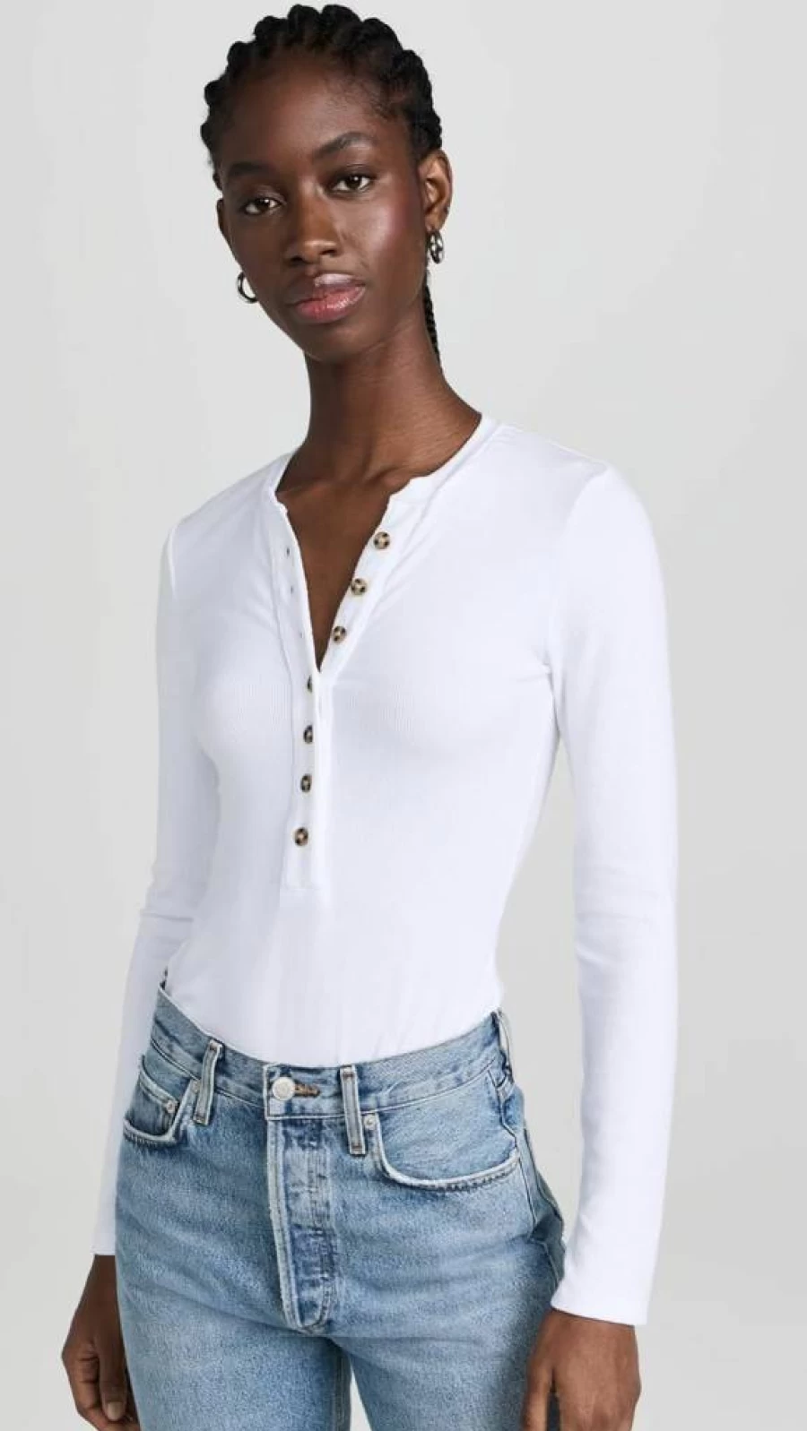 Ambitionist Women's Ribbed Henley Button-Up Bodysuit Thong - Stylish & Comfortable Outfit