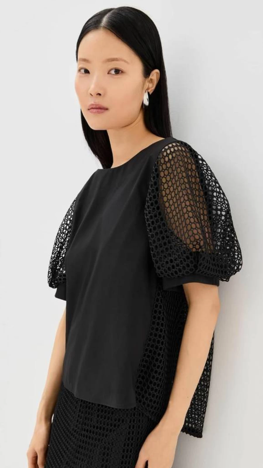 MEIMEIJ Women's Stylish Half Sleeve Net Top with Poplin Front for Casual Wear