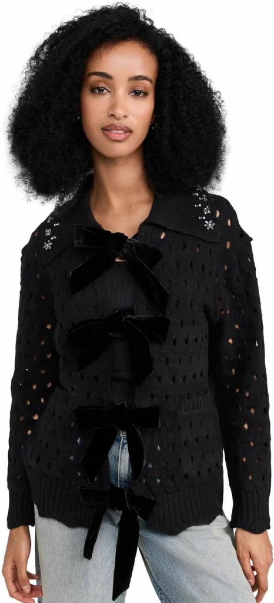 Sea Women's Leia Knit Cardigan - Beaded Bohemian Open Front Cover-Up