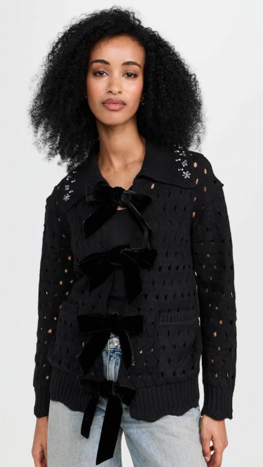 Sea Women's Leia Knit Cardigan - Beaded Bohemian Open Front Cover-Up