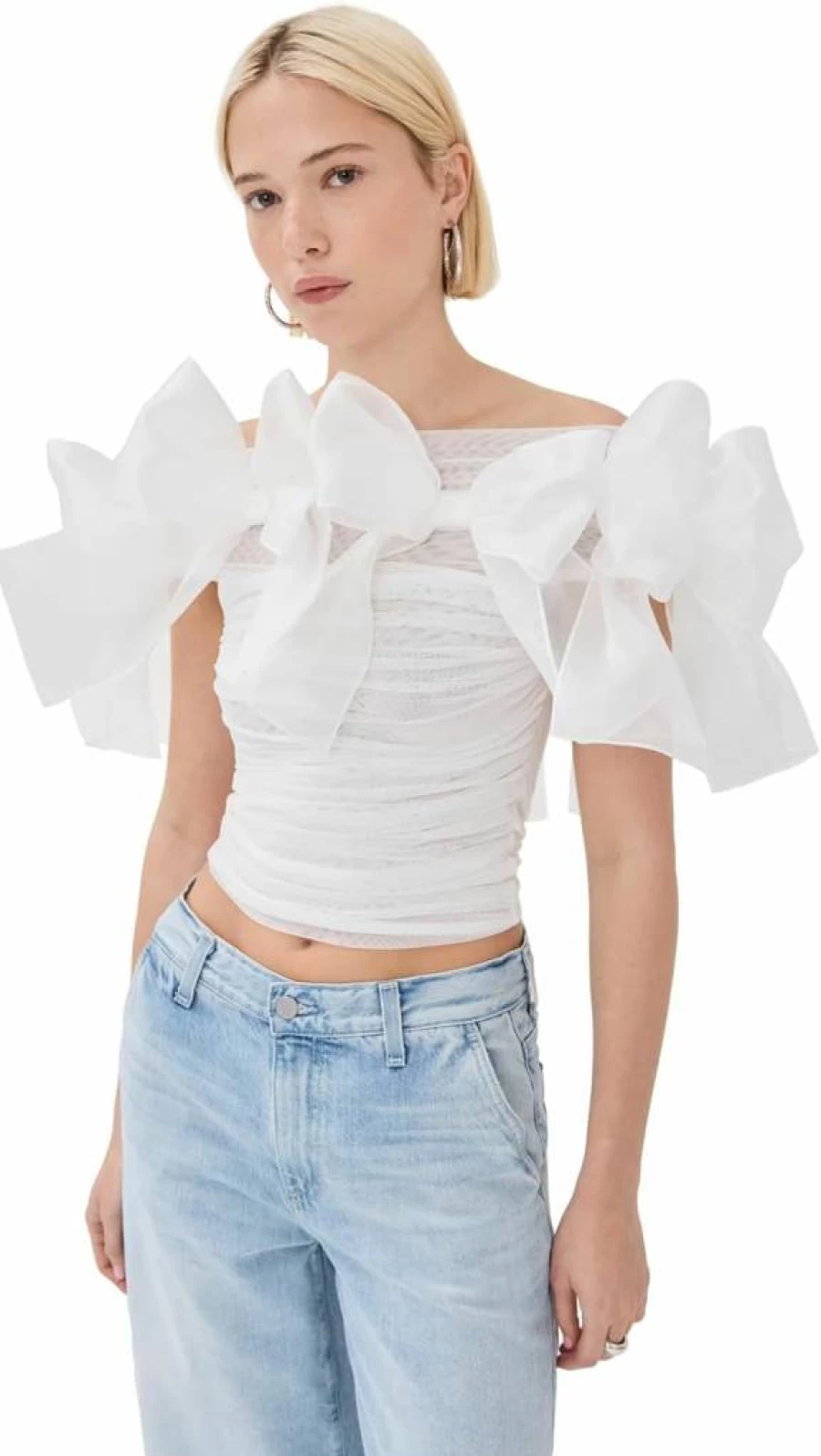 By Efrain Mogollon Women's Lace Organza Top - Elegant Sheer Blouse for Women