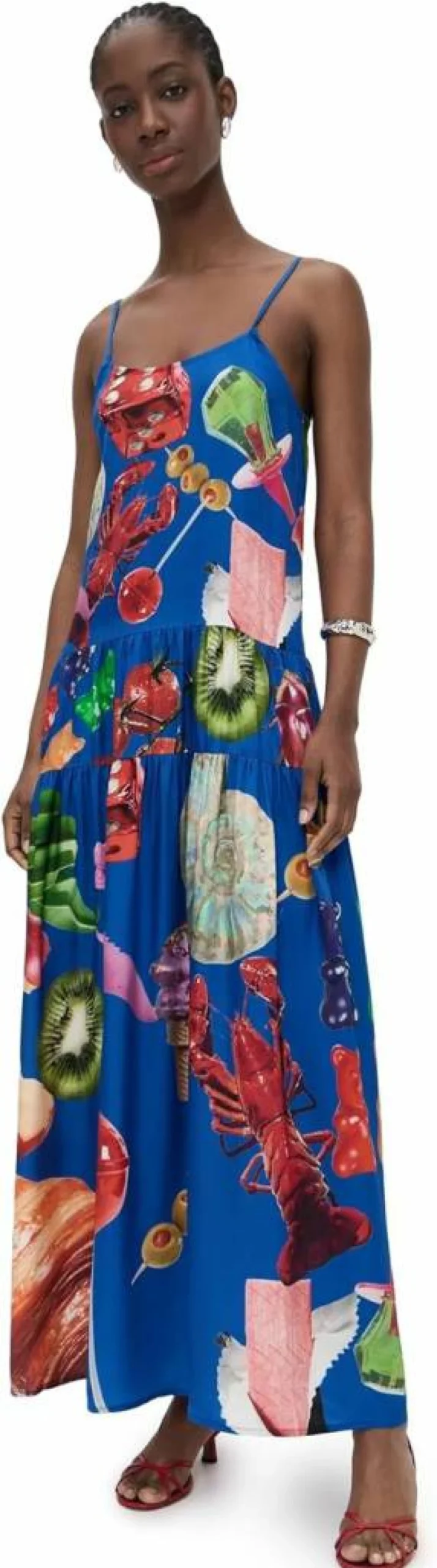 BruceGlen Women's Floral Print Blue Tiered Maxi Dress - Summer Boho Long Dress